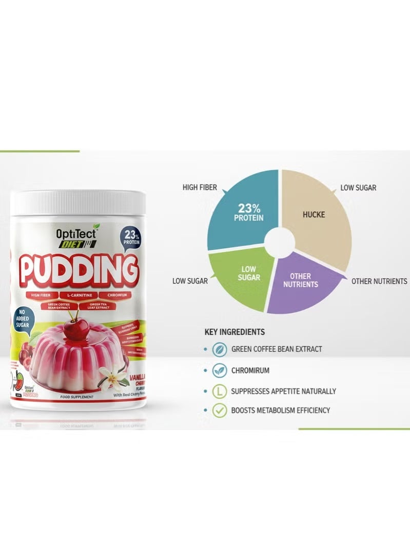 OptiTect Diet Pudding – Vanilla Cherry Flavor, 300g | High Protein, High Fiber, Sugar-Free Dessert - Image 3